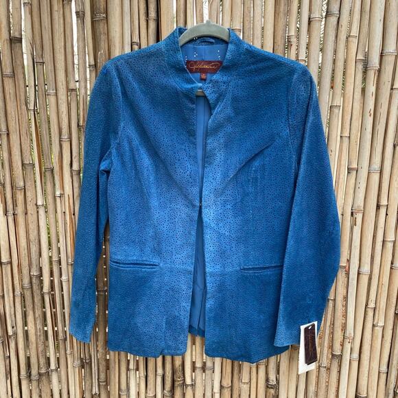 Hal Rubenstein Teal Laser Cut Collarless Suede Jacket Sz S NWT - Picture 1 of 8